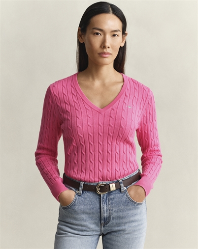 Gant - Cable V-Neck Strik - Bright Fuschia